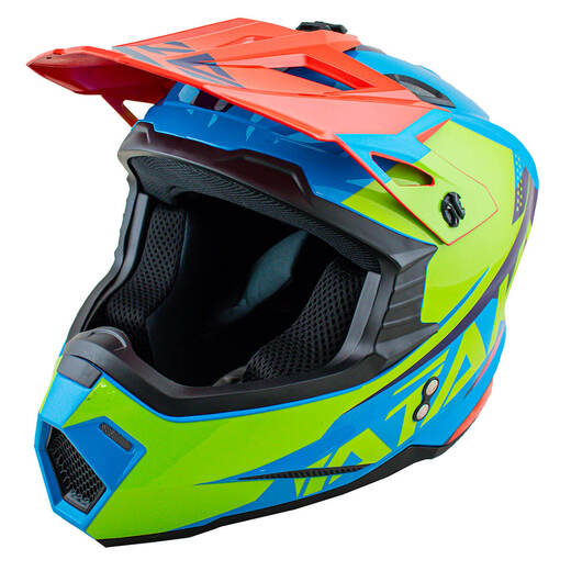 Шлем кроссовый ATAKI JK801 Splash (красный/синий/Hi-Vis зеленый глянцевый, L) pitbikemarket.ru